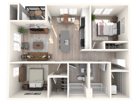 Floor plan for 2 beds, 2 baths, 1013 sqft